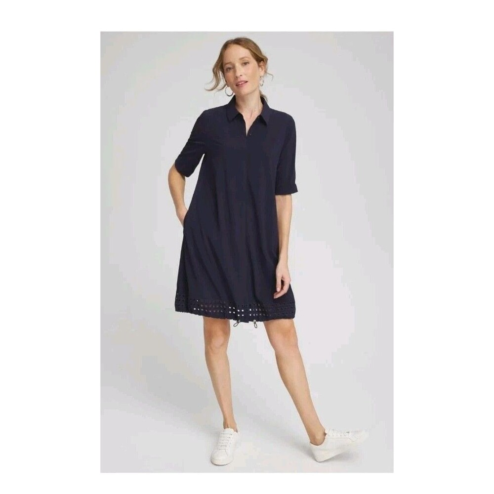 Chicos Women's UPF Embroidered Eyelet Bungee Dress Navy Blue Size 4 XXL Vacation